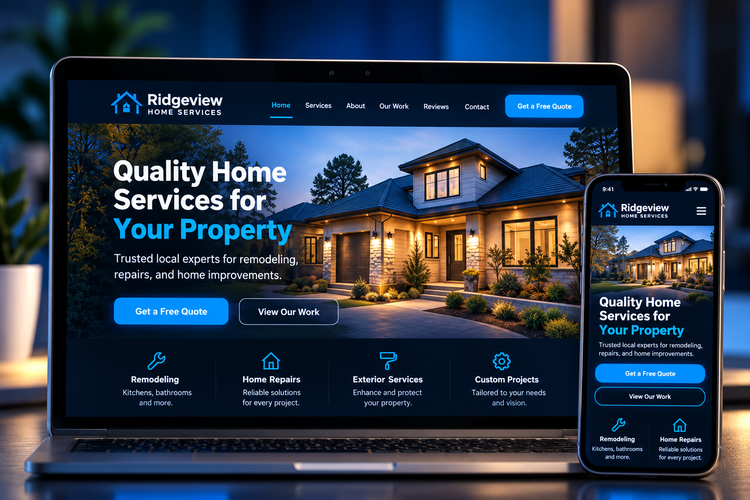 Owner-approved illustrative website development showcase visual.